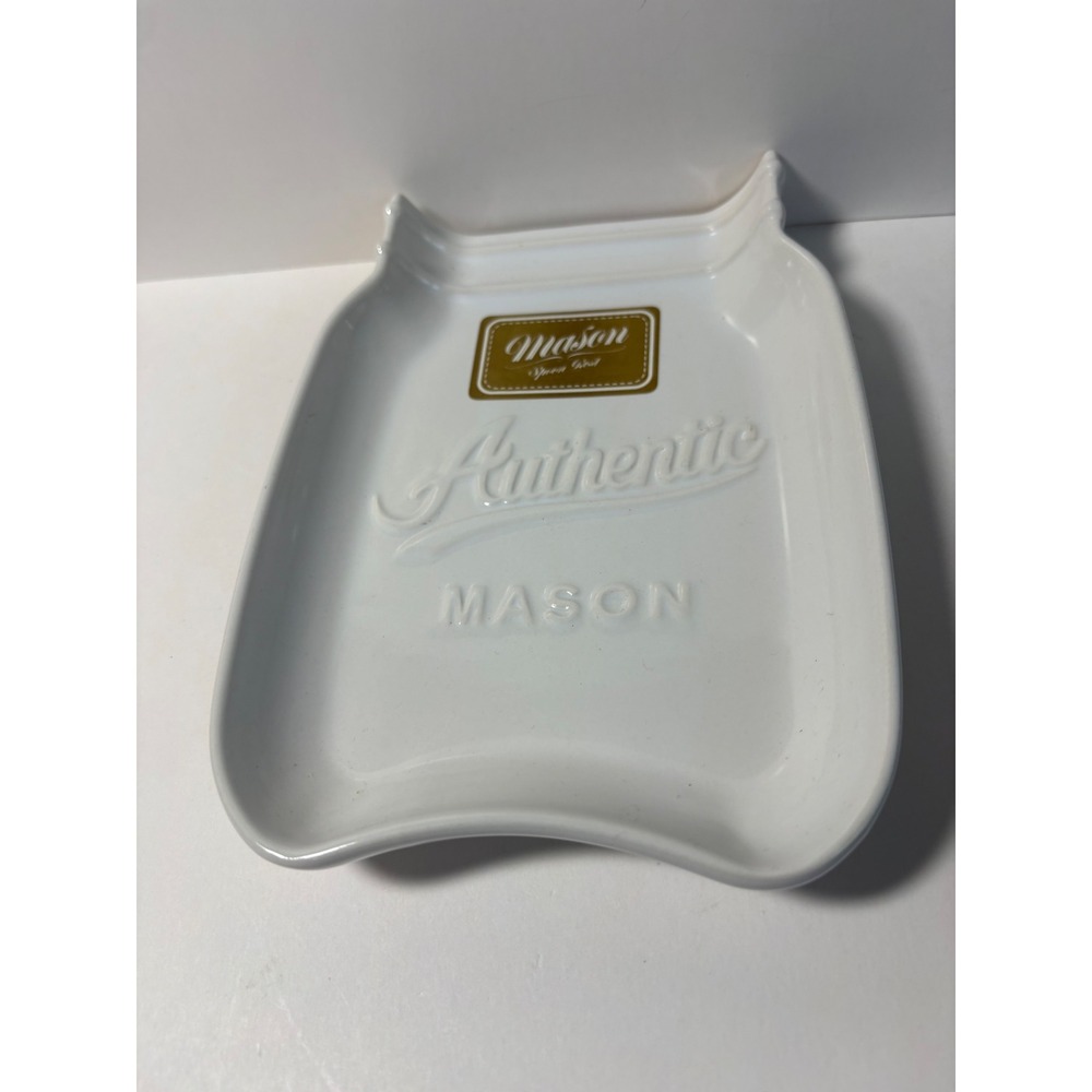 Home Essentials White Ceramic Mason Jar Spoon Rest Embossed Farmhouse 73636
